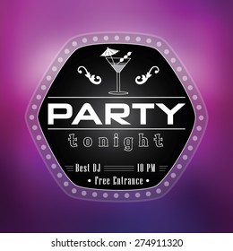Party poster. Typographic design on blurred background.