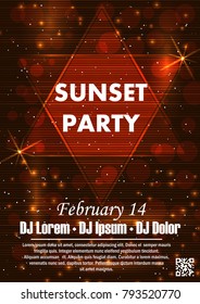 Party poster vector background template with particles, plexus lines, highlight and modern geometric shapes in pink and blue colors.
