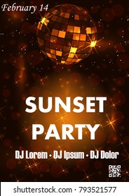 Party poster vector background template with particles, plexus lines, highlight and modern geometric shapes in pink and blue colors.