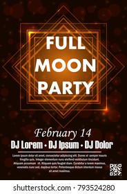 Party poster vector background template with particles, plexus lines, highlight and modern geometric shapes in pink and blue colors.