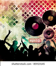 Party poster vector dancing young people.
