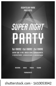 Party poster.Abstract black and white background.Festive vector flyer.Abstract geometric background.Music show poster.Vector illustration.Night club flyer.Modern card design.Celebration template.