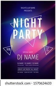 Party poster.Futuristic background.Music banner.Abstract background.Vector background. Party flyer. Vector minimal banner. Flyer, music poster. Circle with geometric elements on colorful background