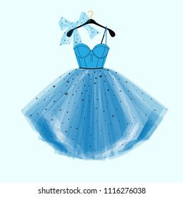 Party Prom dress with fancy bow decor. Fashion illustration