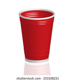 Party Red Plastic Cup Isolated On White Background.