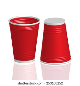 Party Red Plastic Cup Isolated On White Background.