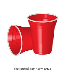 Party Red Plastic Cup Isolated On White Background.