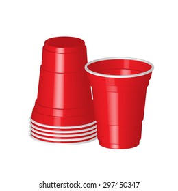 Party Red Plastic Cup Isolated On White Background.