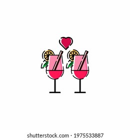 Party Related Cocktail Love Outline Color Icon Vector Illustration Design eye-catching icon. Perfect for website, presentation, social media, and many more. Icon design outline color style