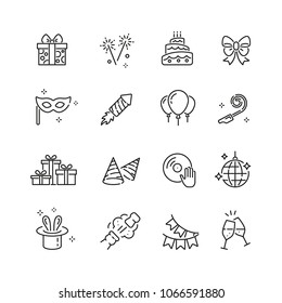 Party related icons: thin vector icon set, black and white kit