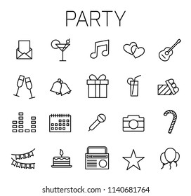 Party related vector icon set. Well-crafted sign in thin line style with editable stroke. Vector symbols isolated on a white background. Simple pictograms.