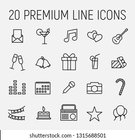 Party related vector icon set. Well-crafted sign in thin line style with editable stroke. Vector symbols isolated on a white background. Simple pictograms.