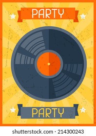 Party retro poster in flat design style.