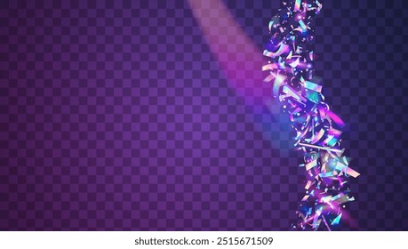Party Ribbon. Carnaval Burst. Rainbow Design. Laser Concept. Pink Glare Glitter. Light Iridescent Explosion. Hologram Background. Isolated Tinsel. Blue Party Ribbon