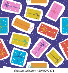 Party seamless pattern with gift boxes. Vector hand drawn illustration.