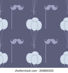 Party seamless pattern with mustache and balloons