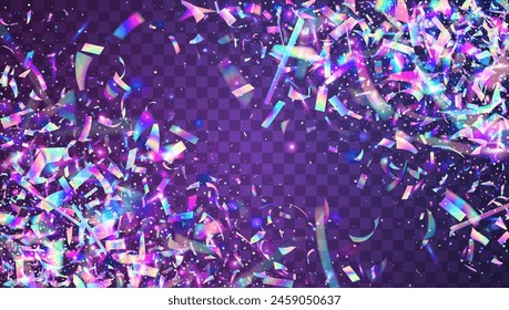 Party Serpentine. Modern Poster. Glare Pattern. Disco Surprise Template. Digital Ribbon. Transparent Glitter. Unicorn Confetti. Purple 3d Burst. Blue Party Serpentine