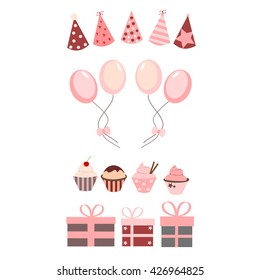 Party set with balloons and cupcakes