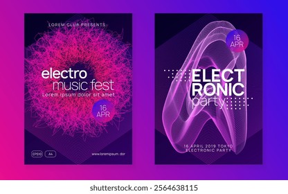 Party Set. Concert Invite. Violet Techno Magazine. Pink Dj Poster. Night Club Banner. Dance Festival Element. Soundwave Audio Illustration. Blue Party Set