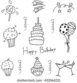 Party set doodle vector illustration on white backgrounds