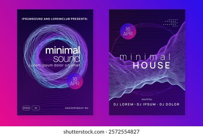 Party Set. Festival Cover. Pink Dj Background. Blue Night Club Poster. Dance Concert Template. Sound Event. Soundwave Beat Illustration. Violet Night Club Magazine