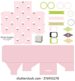 Party set. Gift box template. Empty labels and cupcake toppers and food tags.  Easter bunny pattern.