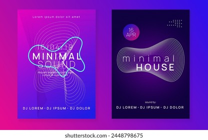 Juego de fiestas. Anuncio verde Techno. Diseño Dj. Música Trance Gráfica. Portada del concierto. Volante de Edm rosa. Ilustración de radio de onda sonora. Conjunto de fiesta violeta