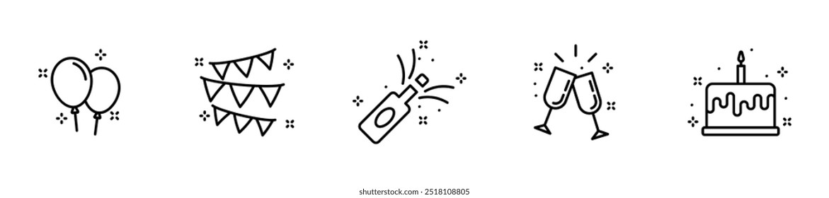 Party set icons. Linear style. Vector icons.