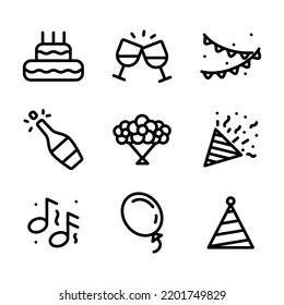 Party set, line icon, editable stroke, vector outline high quality for UI.