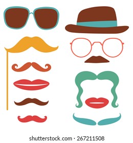 Party set with mustaches, lips, eyeglasses in vector format