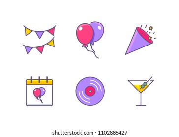 Party set of vector icons, editable stroke