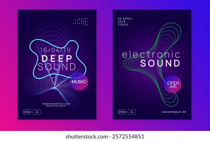 Party Set. Violet Dj Background. Night Club Electro Graphic. Blue Sound Event. Psychedelic Disco Invitation. Music Poster. Trance Invite. Pink Party Set