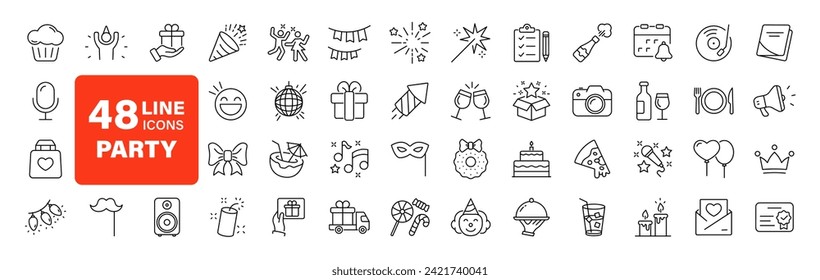 Party set of web icons in line style. Celebration icons for web and mobile app. Celebrate, anniversary, dancing, music, congrats, celebration, karaoke, Dj. Vector illustration