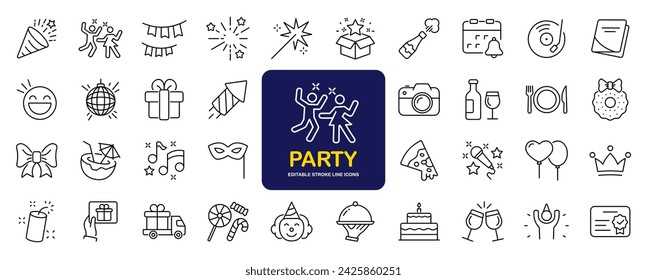 Party set of web icons in line style. Celebration icons for web and mobile app. Celebrate, anniversary, dancing, music, congrats, celebration, karaoke, Dj. Vector illustration