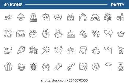 Party set of web icons in line style. Celebration icons for web and mobile app. Celebrate, anniversary, dancing, music, congrats, celebration, karaoke, Dj. Vector illustration