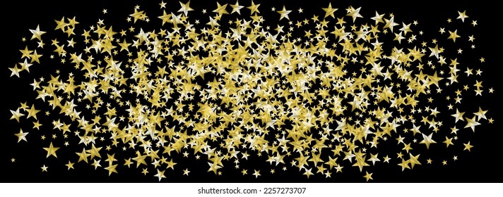 Fondo Panorámico Negro Vector De Brillo De Fiesta. Patrón de lluvia de vacaciones de oro. Plantilla de fondo panorámica panorámica de Star Vector Black. Celebrar la textura festiva de Confetti.