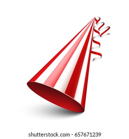 Party shiny hat with ribbon. Holiday decoration.Celebration.Birthday.Vector illustration on white background.