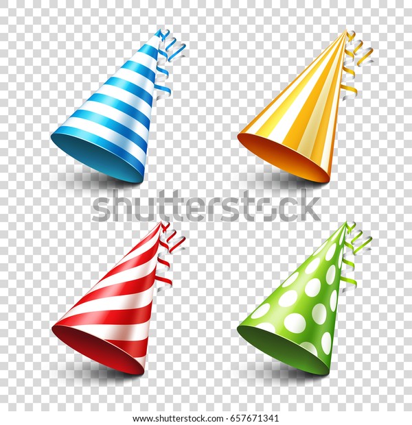 リボンとパーティー用ピカピカ帽 透明な背景に祝日の飾り 祝い 誕生日 ベクターイラスト セット のベクター画像素材 ロイヤリティフリー