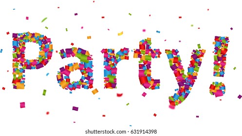 Party sign with colorful confetti