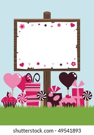 party sign post with decorations left blank for your text