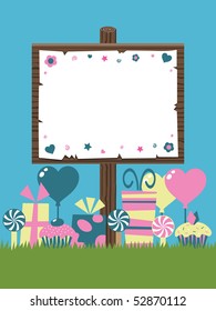 party sign post with decorations left blank for your text