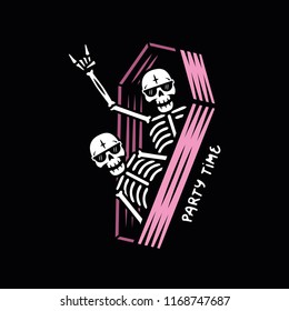 PARTY SKELETONS WITH SUNGLASSES IN COFFIN COLOR BLACK BACKGROUND