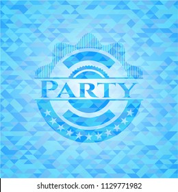 Party sky blue emblem with mosaic ecological style background