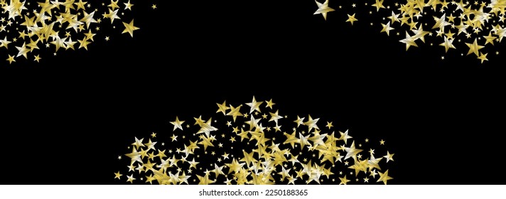 Party Sky Vector Black Panoramic Background. Luxury Abstract Sparkle Template. Star Vector Black Panoramic Background Illustration. Luminous Galaxy Starry Design.
