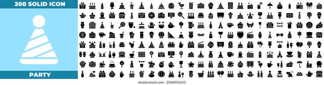 Party Solid Editable Icons set. Vector illustration in modern thin solid style of party icons: party, event, pizza, etc