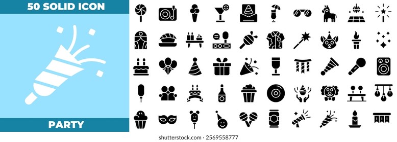 Party Solid Editable Icons set. Vector illustration in modern thin solid style of party icons: party, event, dinner, etc