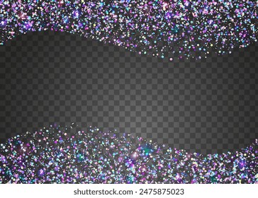 Party Sparkle. Rosa Laser Burst. Digitaler Banner. Fallendes Band. Hologramm Konfetti. Festliche Wirkung. Disco-Textur. Frohe bunte Vorlage. Purple Party Sparkle