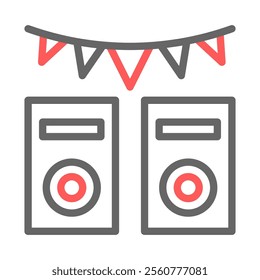 Party speaker icon with flag. Concept of celebration, event, and music.