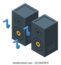 Icono de altavoces de partido vector isométrico. Sonido del altavoz. Música Woofer