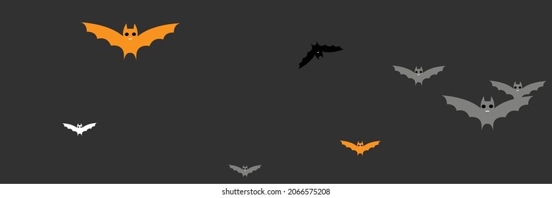 Party Spooky Faces Vampire Mysterious Halloween Art Illustration. Monster Black Funny Cartoon Chaos Backdrop. Sky Horror Gothic Orange Grey Bats Background. Creepy Dracula White Fear Scary Bats.